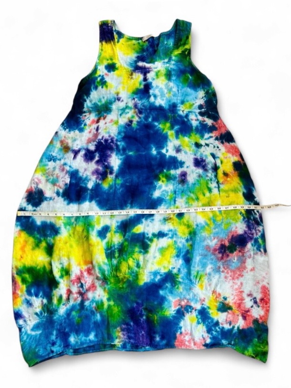 Colette Paris Artisan Tie Dye 100% Italian Linen Boutique Midi Dress Sleeveless - Picture 4 of 7